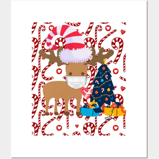 funny christmas reindeer Face Masks Posters and Art